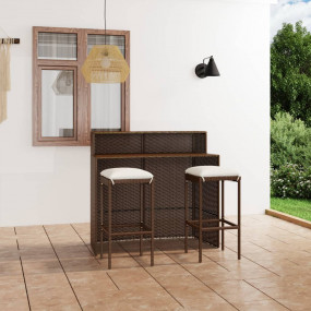 Garden Bar Set Brown PE rattan, powder-coated steel, po...
