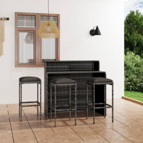 Garden Bar Set Grey PE Rattan, Powder-Coated Steel, Pol...