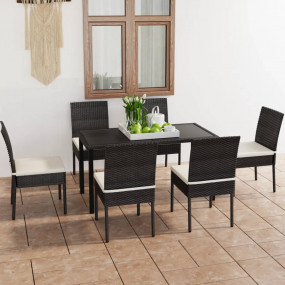 Dining Set Black Poly rattan, powder-coated steel, glas...