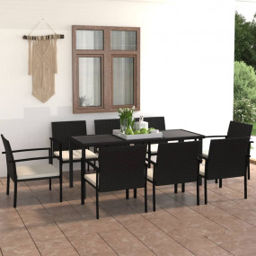 Dining Set Black Poly rattan, powder-coated steel, glas...