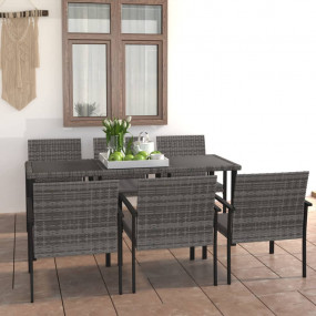 Dining Set Grey and Black Poly rattan, powder-coated st...