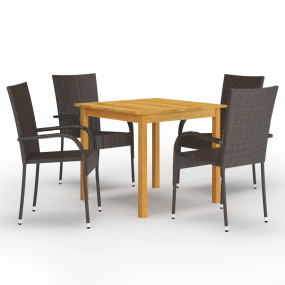 Dining Set Brown Solid Acacia wood Medium Stackable Din...