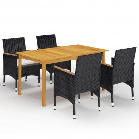 Dining Set Table: Brown, Chairs: Black, Cushions: Cream...