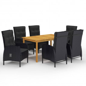 Dining Set Black, Natural wood