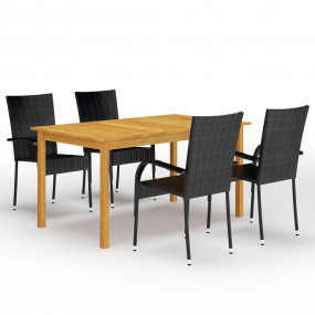 Dining Set Black Solid Acacia Wood Medium Stackable