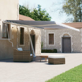 Retractable Awning Blue and White Powder-Coated Aluminu...