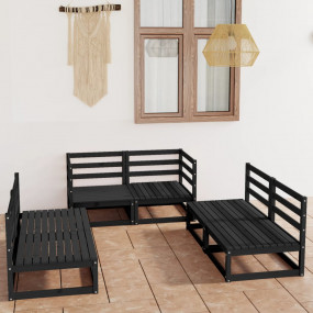 Garden Lounge Set Black Solid pine wood Large Modular