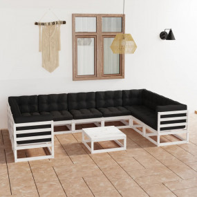 Garden Lounge Set White Solid pine wood Standard Modula...
