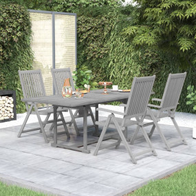 Garden Dining Set Grey Solid Acacia wood Extendable Ext...