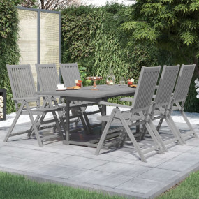 Garden Dining Set Grey Solid Acacia wood Standard  Exte...