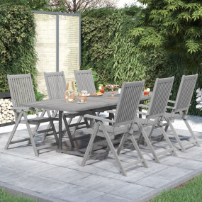 Garden Dining Set Grey Solid acacia wood 7-Piece Foldab...
