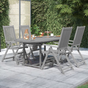 Garden Dining Set Grey Solid acacia wood Medium Extenda...