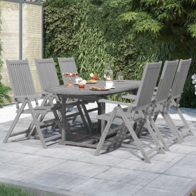 Garden Dining Set Grey Solid acacia wood Large Foldable