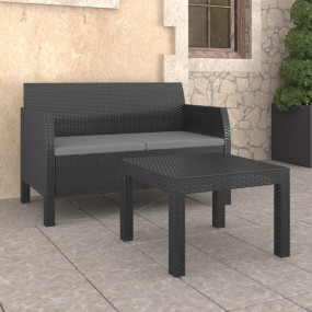 Outdoor Lounge Set Anthracite Polypropylene with rattan...