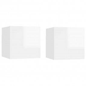 Bedside Cabinet Set of 2 High gloss white Engineered wo...