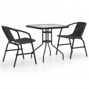 Garden Dining Set Black Steel, Tempered Glass, Plastic ...