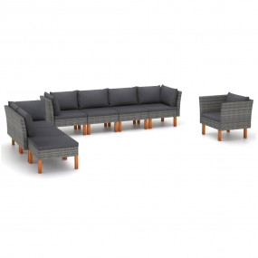 Garden Lounge Set Gray PE Rattan Medium Removable Cover...
