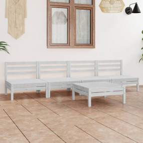 Garden Lounge Set White Solid pine wood Modular Garden ...