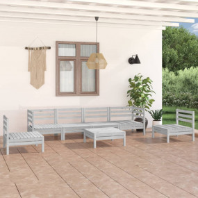 Garden Lounge Set White Solid pinewood Medium Modular