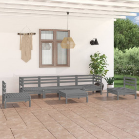 Garden Lounge Set Grey Solid Pine Wood Medium Modular