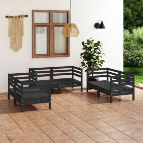 Garden Lounge Set Black Solid pine wood 6 pieces Modula...