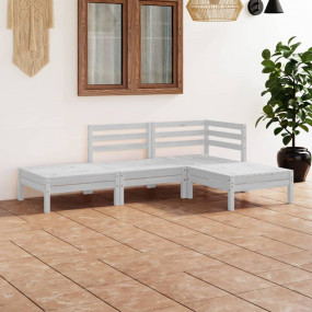 Garden Lounge Set White Solid Pinewood Medium Modular