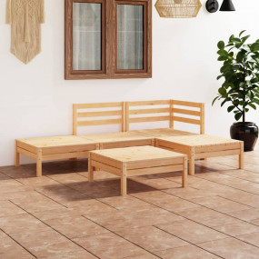Garden Lounge Set Natural Wood Solid Pinewood 5 Piece S...