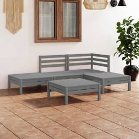 Garden Lounge Set Grey Solid pine wood Large Modular