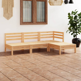 Garden Lounge Set Natural Wood Solid Pinewood Medium Mo...