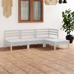 Garden Lounge Set White Solid Pine Wood Medium Modular