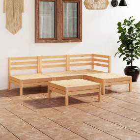 Garden Lounge Set Natural Pine Solid Pinewood Medium Mo...