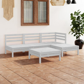 Garden Lounge Set White Solid Pinewood 5 Piece Set Modu...