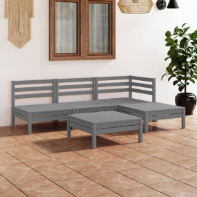 Garden Lounge Set Grey Solid Pine Wood Medium Modular