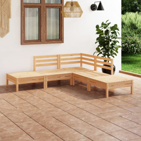 Garden Lounge Set Natural wood Solid pinewood 5 Piece M...