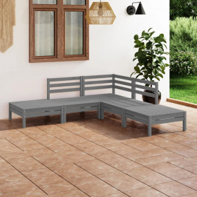 Garden Lounge Set Grey Solid pine wood Medium Modular