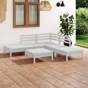 Garden Lounge Set White Solid Pine Wood Medium Modular