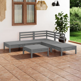 Garden Lounge Set Grey Solid Pine Wood 6 Piece Set Modu...