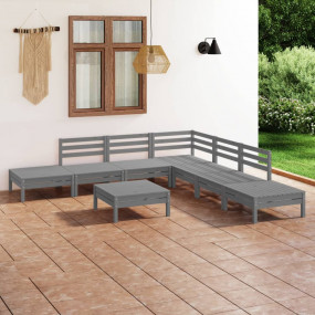 Garden Lounge Set Grey Solid Pinewood Eight-Piece Set M...