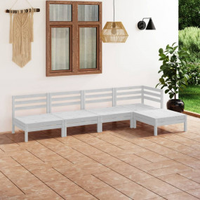 Garden Lounge Set White Solid Pinewood 5 Piece Set Modu...