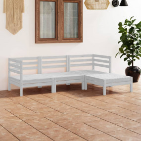 Garden Lounge Set White Solid Pinewood Medium Modular