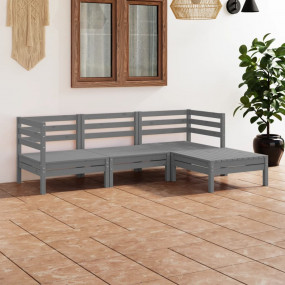 Garden Lounge Set Grey Solid pine wood Medium Modular