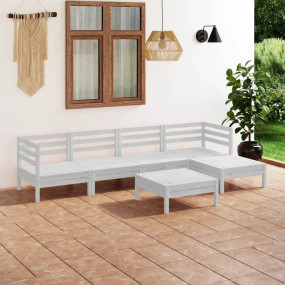Garden Lounge Set White Solid pine wood Medium Modular