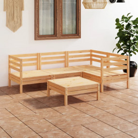 Garden Lounge Set Natural Pine Solid Pinewood Medium Mo...