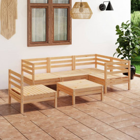 Garden Lounge Set Natural Wood Solid Pinewood 6 Piece S...