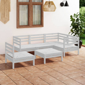 Garden Lounge Set White Solid pinewood Modular Garden L...