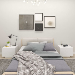 Bedside Cabinet White Engineered Wood Medium Bedside Ca...