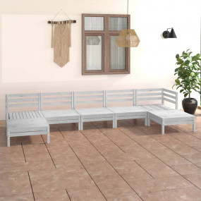Garden Lounge Set White Solid Pine Wood 7 Piece Set Mod...