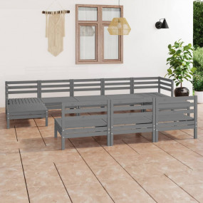 Garden Lounge Set Grey Solid pinewood 10 Piece Set Modu...