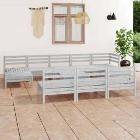 Garden Lounge Set White Solid pinewood Large Garden Lou...
