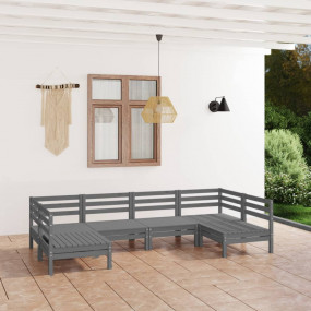 Garden Lounge Set Grey Solid Pine Wood Modular Garden L...